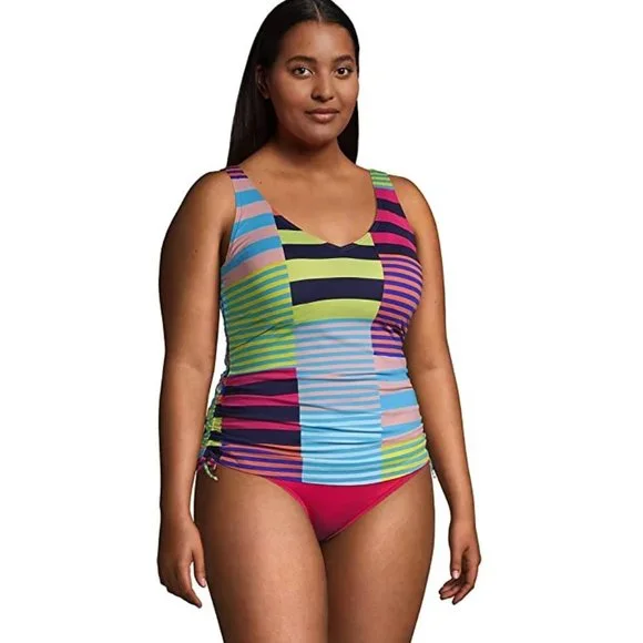 NWT Lands End Adjustable Cinch V-Neck Underwire Tankini Top Size 22W $120 HH308 - Picture 4 of 5